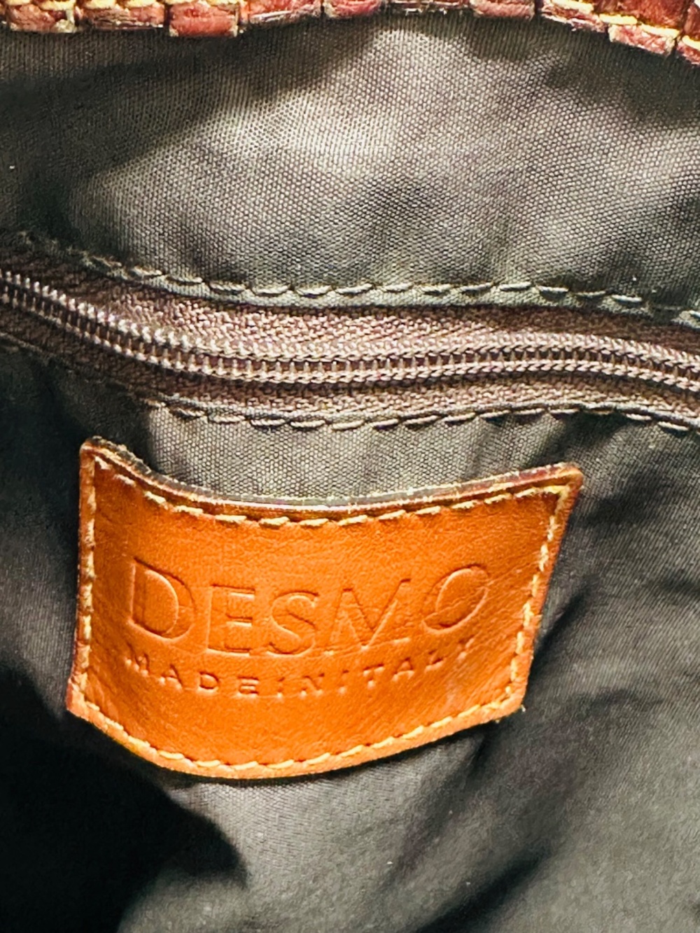 VTG DESMO Italy Woven Leather Backpack Brown Intrecciato Bucket Bag Boho - Picture 12 of 15